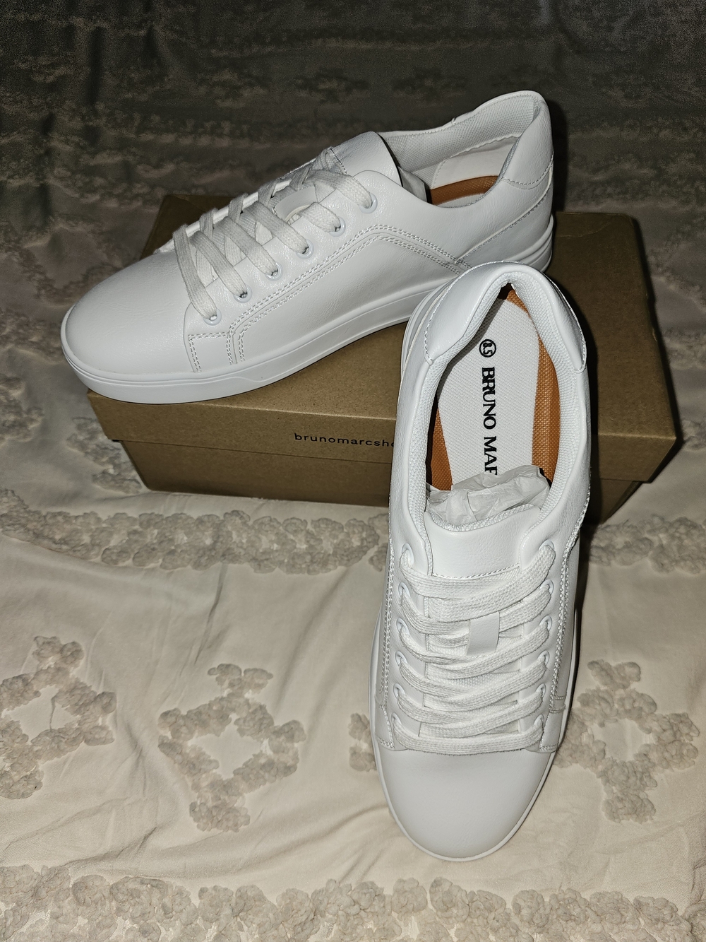 Bruno Marc White Men's Leather Lace-Up Sneakers